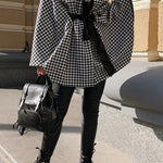 Stylish Houndstooth Loose Lace-up Cape
