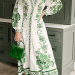 Unique Print Button Down Long Sleeve Shirt Maxi Dress