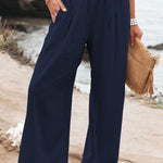 Fresh Air Linen Blend Pocketed Smocked Pants
