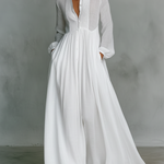 Women's Minimalist Cotton And Linen Patchwork Single-breasted Stand-up Collar Long-sleeved Maxi Dress