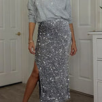 Crewneck Drop Shoulder Rhinestone Detailed Pullover Sweater