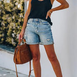Margovil Rolled Hem Ripped Denim Shorts