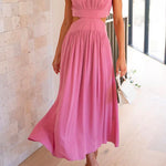Margovil Solid Mockneck Cut Out Maxi A-line Swing Dress