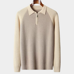 PURE EXTRA-FINE MERINO WOOL TWO TONE ZIPPER SWEATER POLO