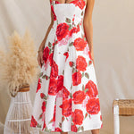 Adjustable Strap Floral Print Swing Midi Dress