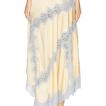 Margovil High Rise Color Block Lace Trim Satin Maxi Skirt