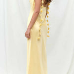 Cowl Neck Flower Applique Satin Maxi Cami Dress
