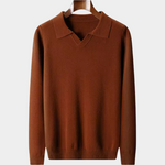 PURE EXTRA-FINE MERINO WOOL RIBBED BUTTONLESS POLO