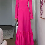 Mockneck Long Sleeves Ruffle Hem Maxi Dress