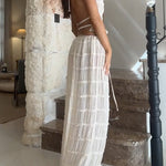 Frilled Halter Backless Crop Top Drawstring Waist Maxi Skirt Set