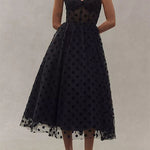 Margovil V Neck Mesh Polka Dot A-line Midi Cami Dress