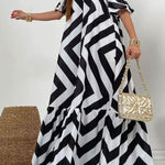 Linen Blend Off Shoulder Ruffle Puff Sleeve Pocketed Midi Dress