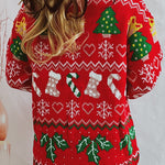 Christmas Pattern Knitted Crew Neck Long Sleeved Sweater