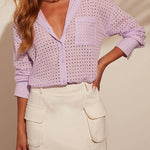 Fashionable Hollow Loose Button Pocket Shirt Top