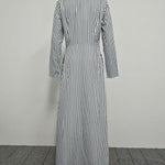 A-Line Loose Asymmetric Split-Joint Striped V-Neck Maxi Dresses Shirt Dress