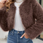 Stylish Long Sleeve Short Casual Faux Fur Jacket