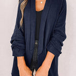 Plain Lapel Cardigan Faux Pocket Blazer
