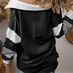 Light French Beige Striped Patchwork Collar Sweatshirt
