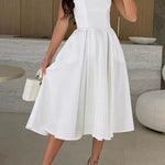 Margovil Strapless Open Back Waisted Swing Midi Dress
