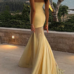 Margovil Strapless Tube Flare Mesh Maxi Party Dress