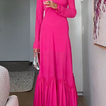 Mockneck Long Sleeves Ruffle Hem Maxi Dress