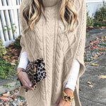 Margovil Solid Turtleneck Slit Sleeve Cloak Sweater