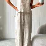 Margovil Cotton Linen Cami Top Wide Leg Pants Loungewear Set