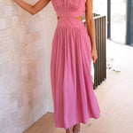 Margovil Solid Mockneck Cut Out Maxi A-line Swing Dress