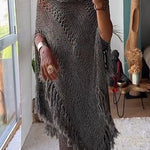 Cowl Neck Irregular Tassel Poncho Pullover Sweater