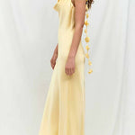 Cowl Neck Flower Applique Satin Maxi Cami Dress