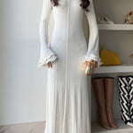 Margovil Bell Sleeves Back Lace-up Ruffle Trim Maxi Dress