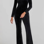 Velvet rhinestone square neck flared jumpsuit