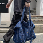 Casual Denim Split-Joint Solid Color Bags Accessories