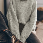 Light Grey Chunky Knit Turtle Neck Drop Shoulder Sweater