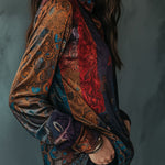 Boho Floral Print Velvet Long Sleeve Button Down Shirt