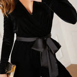 Love One Another Velvet Bow Belted Pocket Cutout Back Loose Jumpsuit