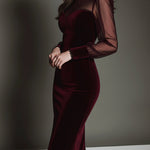 Elegant Mesh Polyester Velvet Stitching Sweetheart Neckline Slim Midi Dress