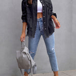 Long Sleeves Loose Fringed Pockets Lapel Outerwear