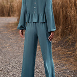 Temperament casual suit solid color long-sleeved top loose trousers