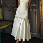 Graceful Silhouette Square Neck Wide Strap Drop Waist Midi Dress