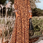 Leopard Print Button-Up Long Sleeve Maxi Dress