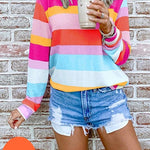 Margovil Rainbow Striped Long Sleeves Pullover Top