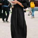 Margovil Lantern Sleeve Ruched Midi Cotton Linen Dress