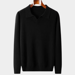 PURE EXTRA-FINE MERINO WOOL RIBBED BUTTONLESS POLO