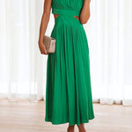Margovil Solid Mockneck Cut Out Maxi A-line Swing Dress