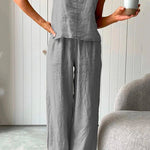Margovil Cotton Linen Cami Top Wide Leg Pants Loungewear Set