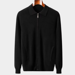 PURE EXTRA-FINE MERINO WOOL RIBBED POLO CARDIGAN