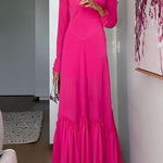 Mockneck Long Sleeves Ruffle Hem Maxi Dress