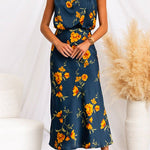 Mockneck Sleeveless Waisted Floral Midi Dress