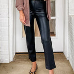 Margovil Faux Leather Straight Leg Trousers with Pockets
